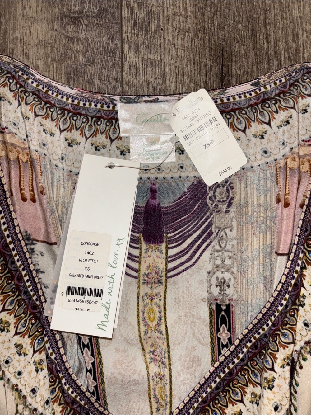 Camilla Gathered Panel Silk Maxi Dress Violet City NWT - Picture 7 of 7